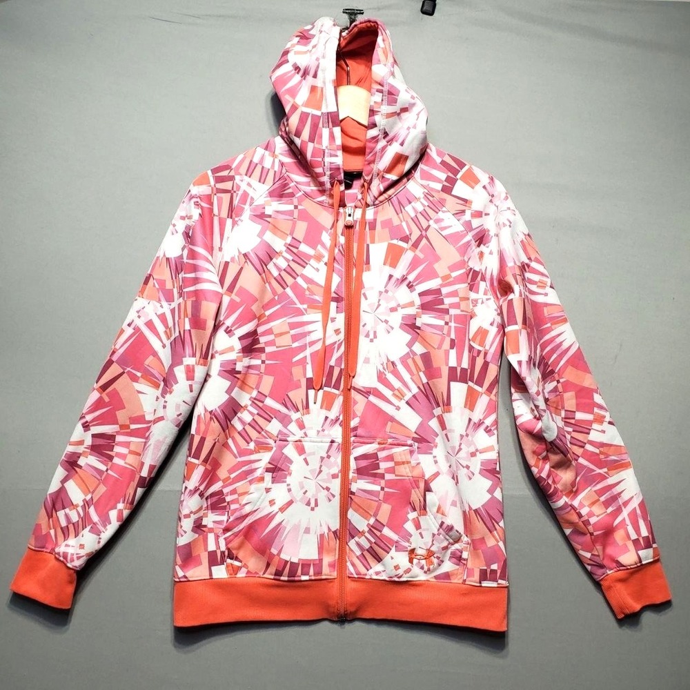 Under Armour Full Zip Hoodie Womens S Pink Orange Geometric Athletic Running Gym
